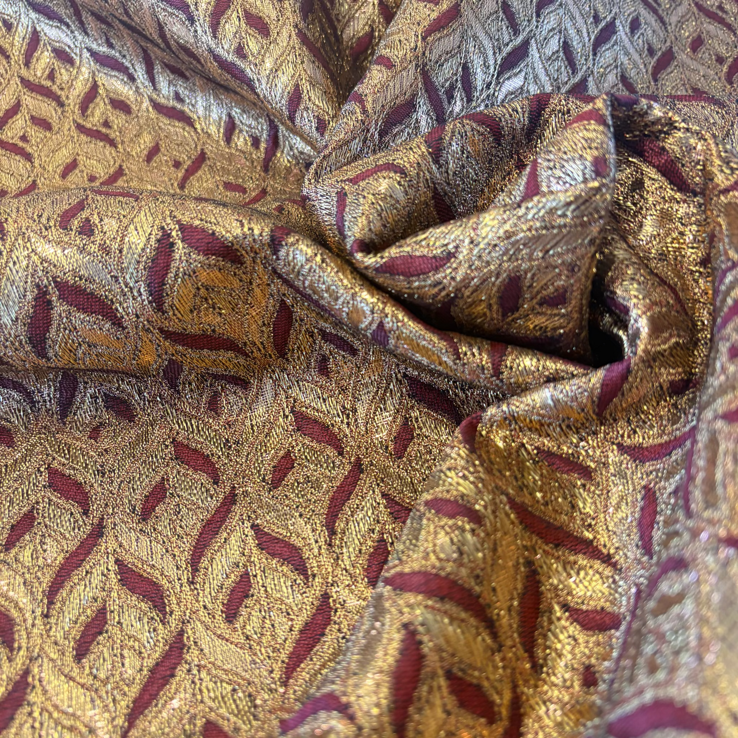 Metallic Jacquard Brocade with a leaf like motif