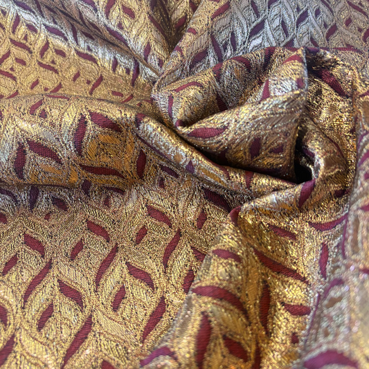Metallic Jacquard Brocade with a leaf like motif