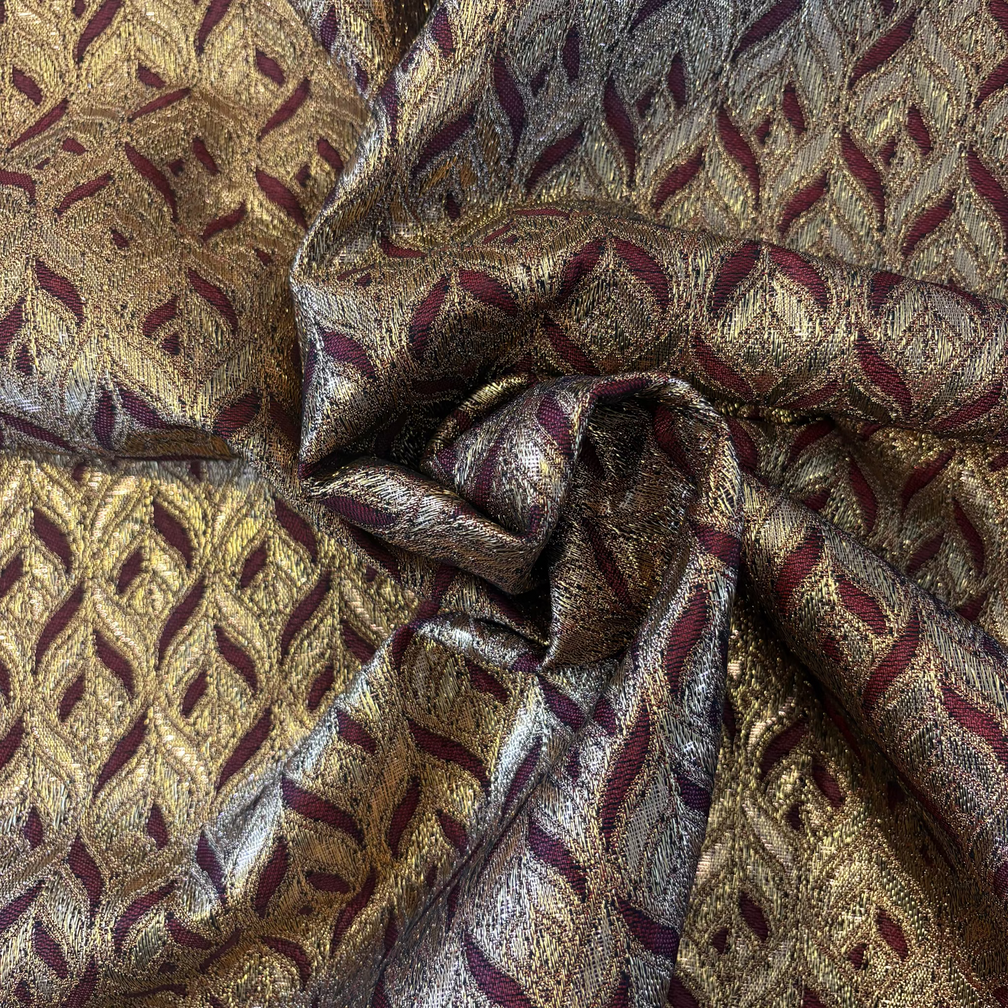 Metallic Jacquard Brocade with a leaf like motif