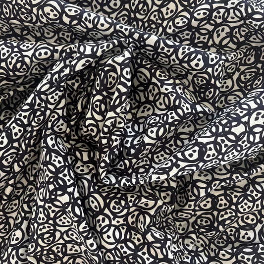 Cotton Lycra White and Navy Print