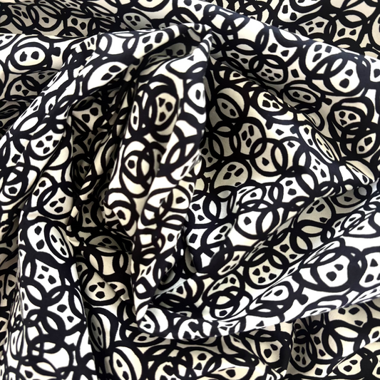 Cotton Lycra White and Navy Print